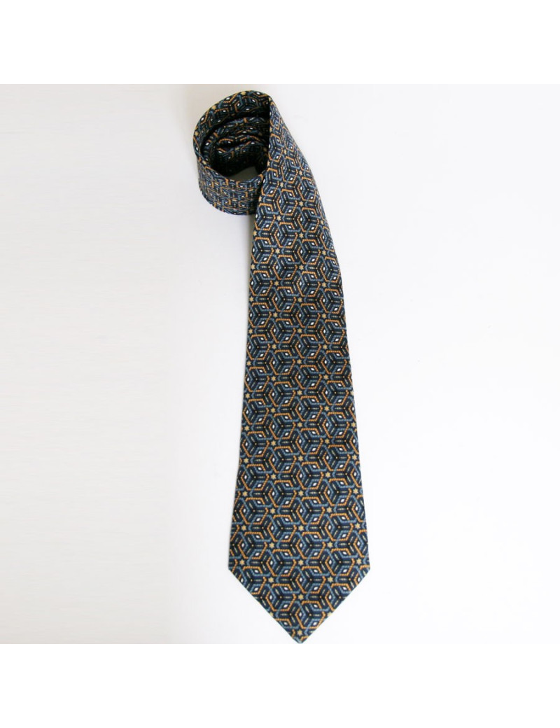 Cravate HERMES en soie bleu motifs losanges