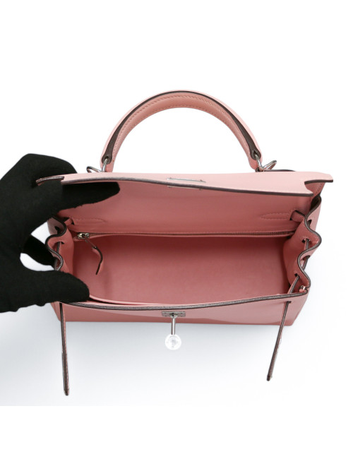 Sac HERMES Kelly 25 rose Sakura cuir swift