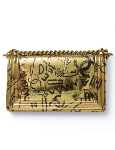 Sac Boy CHANEL doré Graffiti façon croco embossé 2