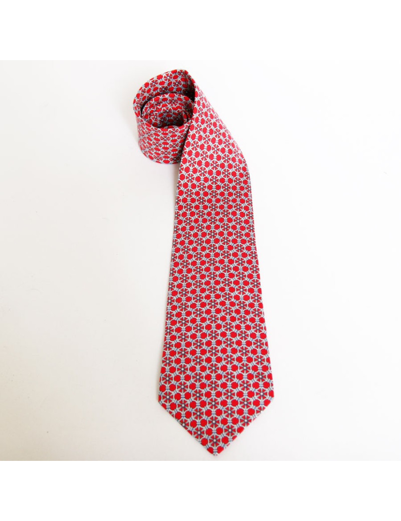 Cravate HERMES en soie rouge motifs ovales
