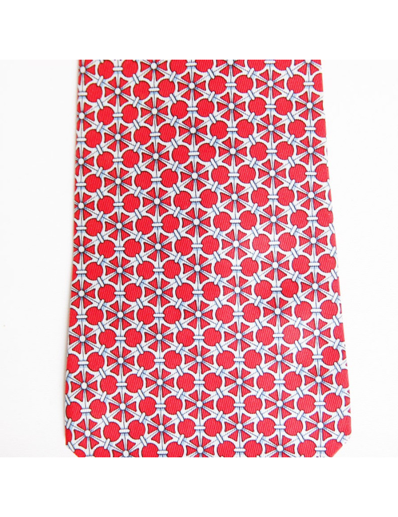 Cravate HERMES en soie rouge motifs ovales