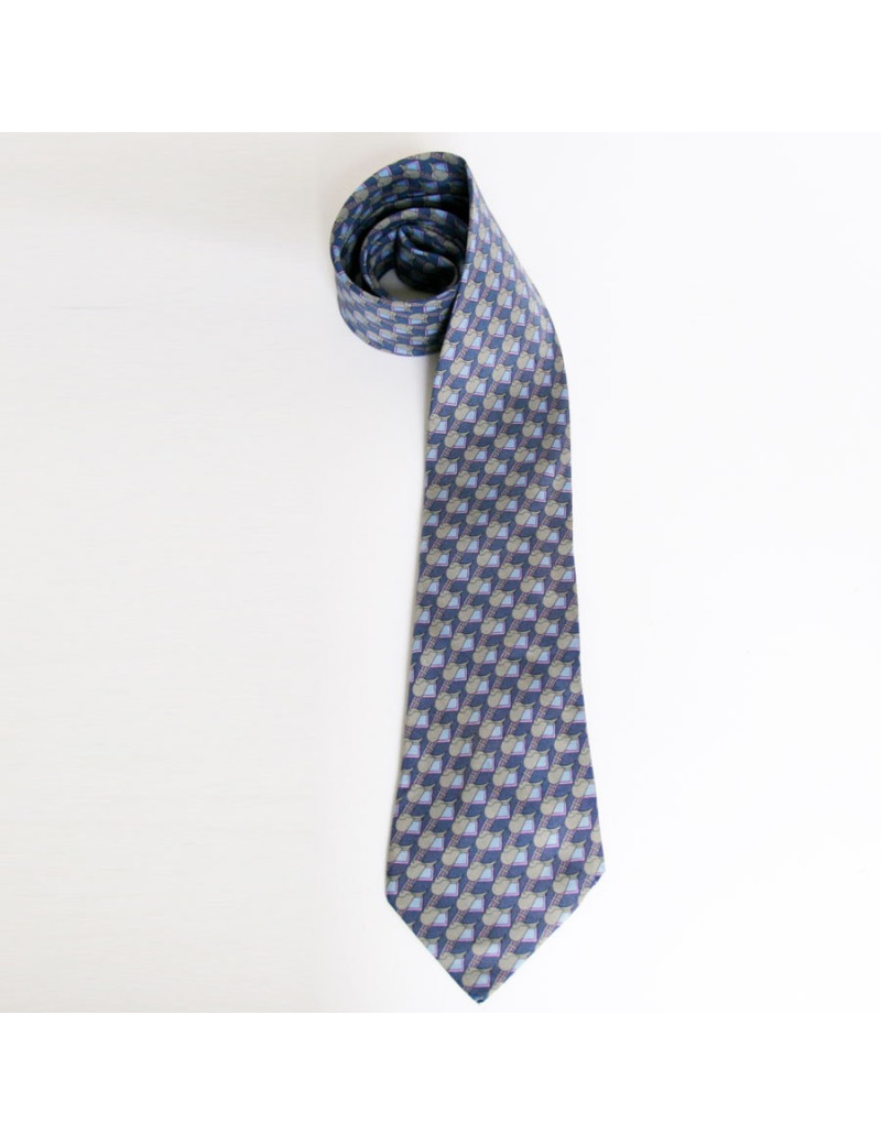 Cravate HERMES en soie mauve motifs selles