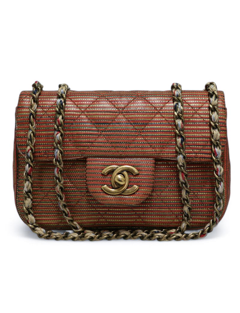 Mini Timeless CHANEL cuir rayures marron doré