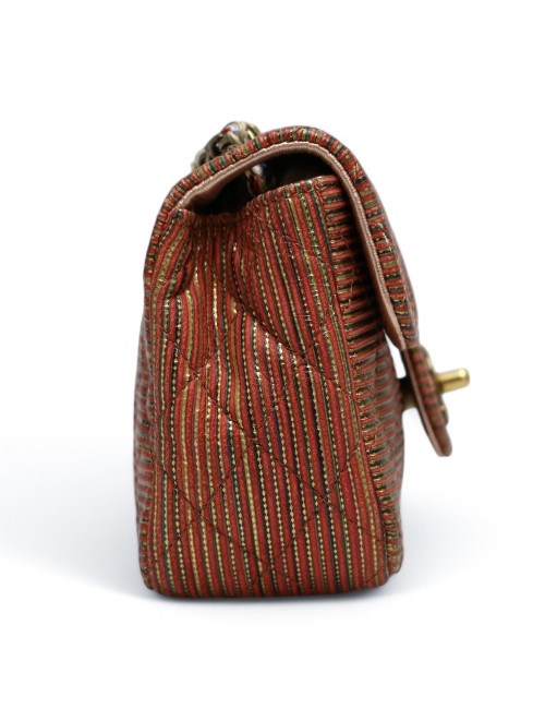 Mini Timeless CHANEL cuir rayures marron doré