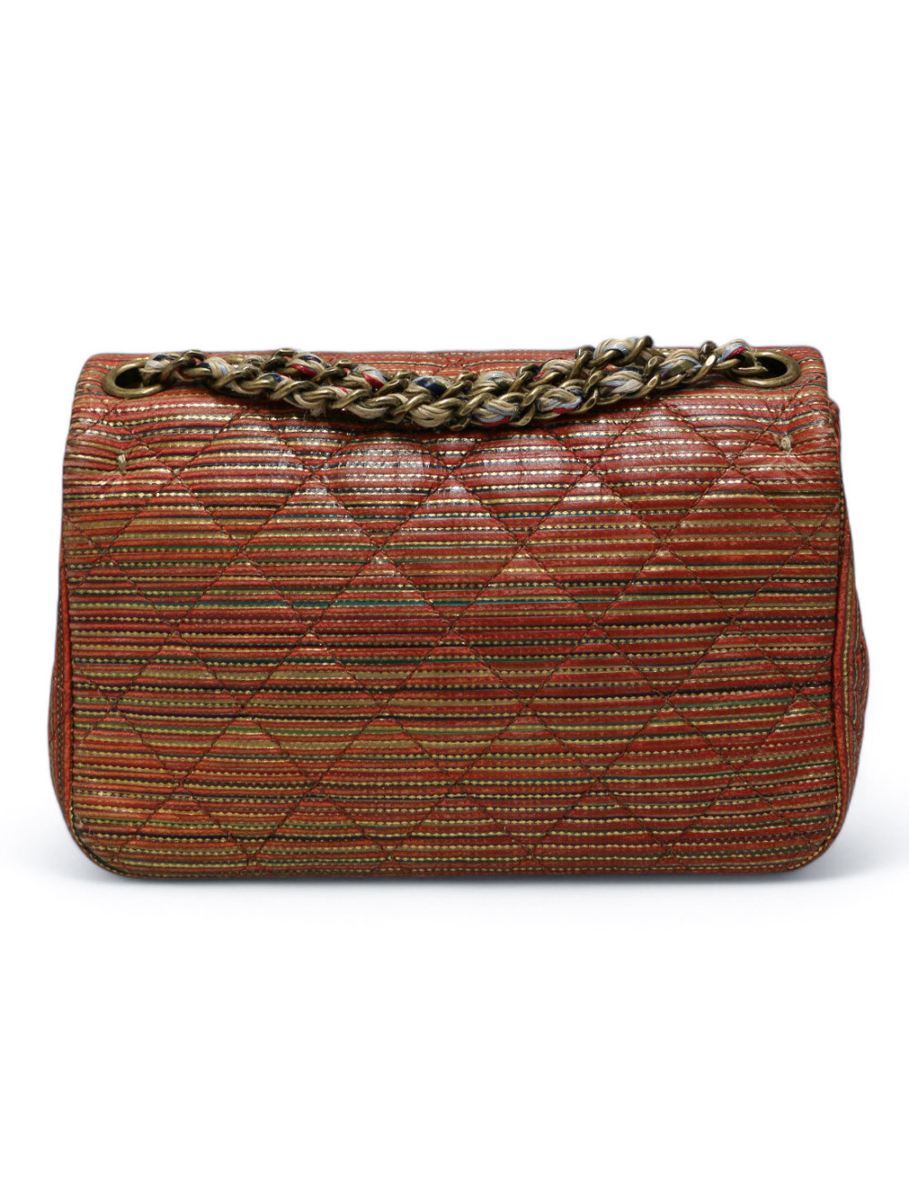 Mini Timeless CHANEL cuir rayures marron doré