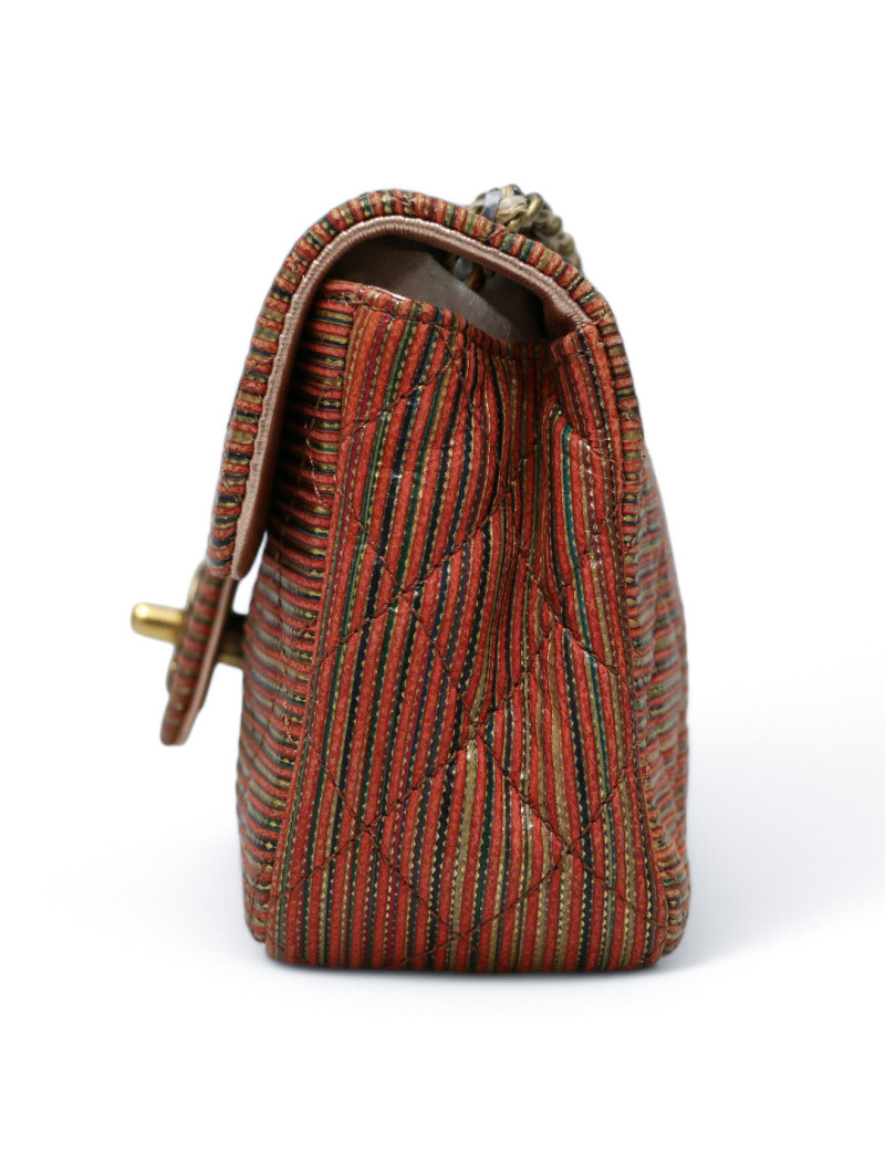 Mini Timeless CHANEL cuir rayures marron doré