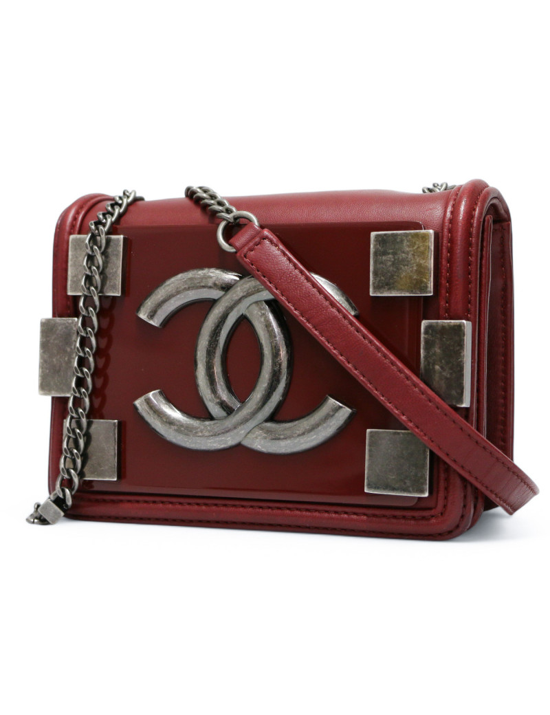 Mini sac CHANEL Boy brick flap bordeaux