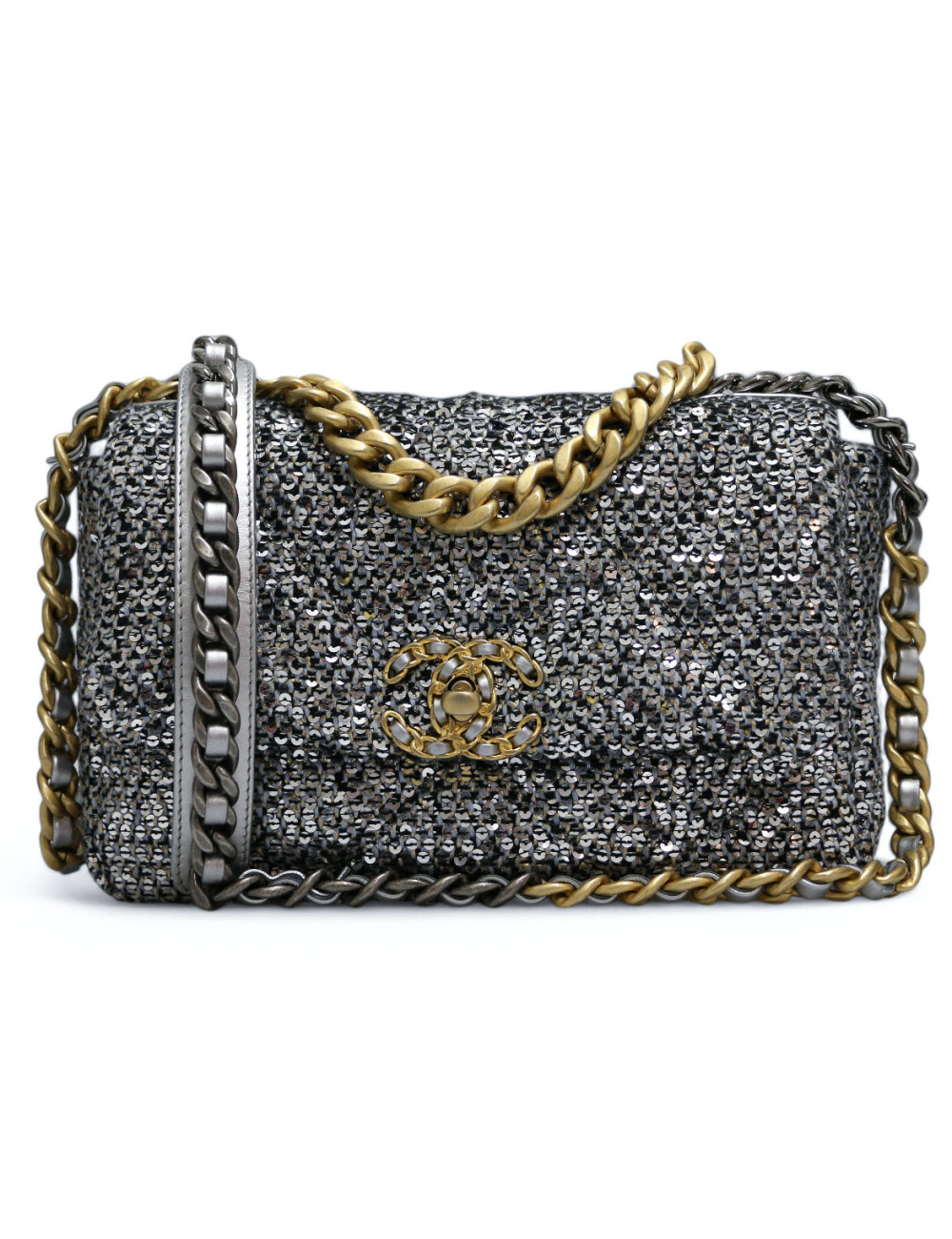 Sac 19 CHANEL laine grise  sequins