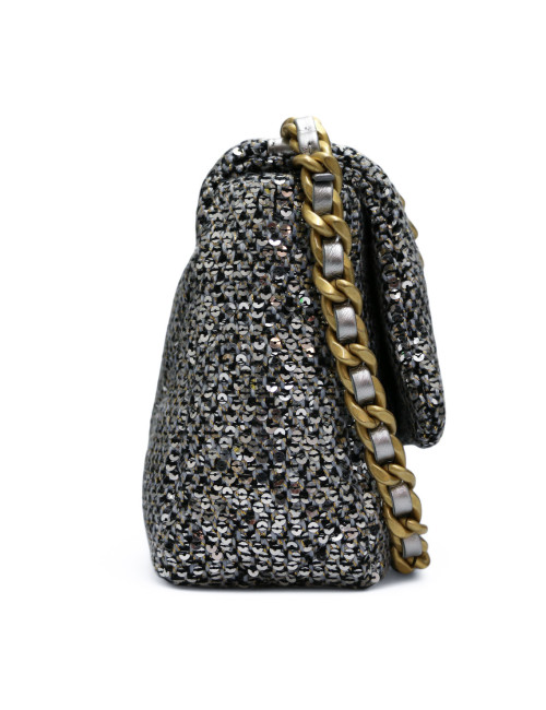 Sac 19 CHANEL laine grise  sequins