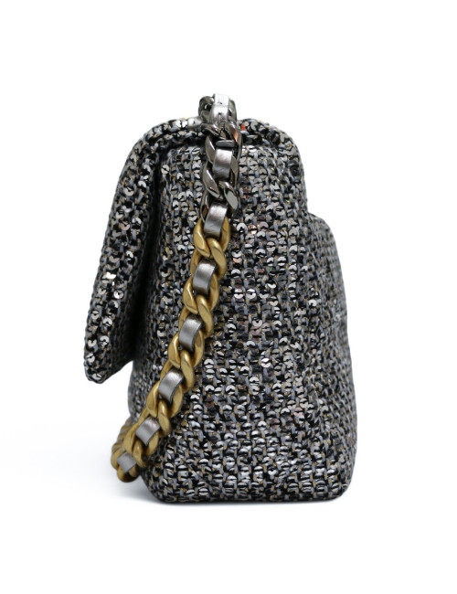 Sac 19 CHANEL laine grise  sequins