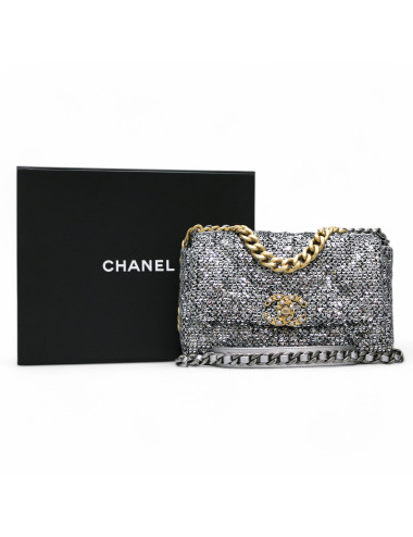 Sac 19 CHANEL laine grise  sequins 2
