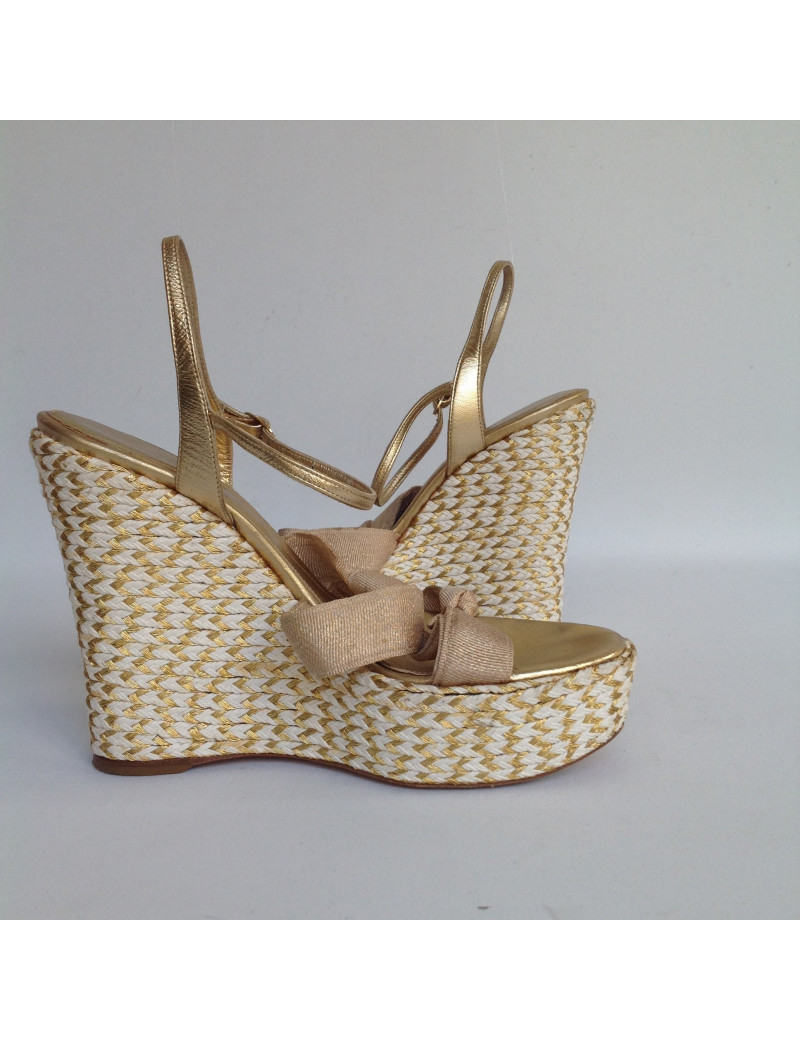 sandales compensées SERGIO ROSSI T 38 cordes dorées