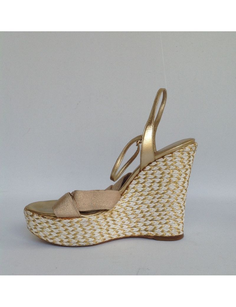 sandales compensées SERGIO ROSSI T 38 cordes dorées