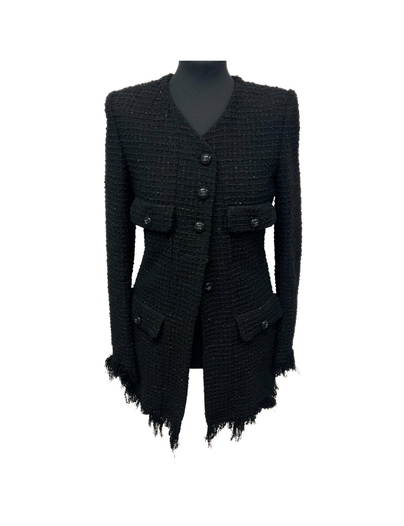 Veste longue CHANEL T 38 tweed  fils d'argent