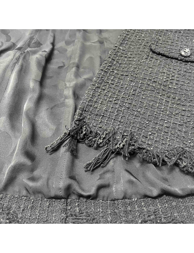 Veste longue CHANEL T 38 tweed  fils d'argent