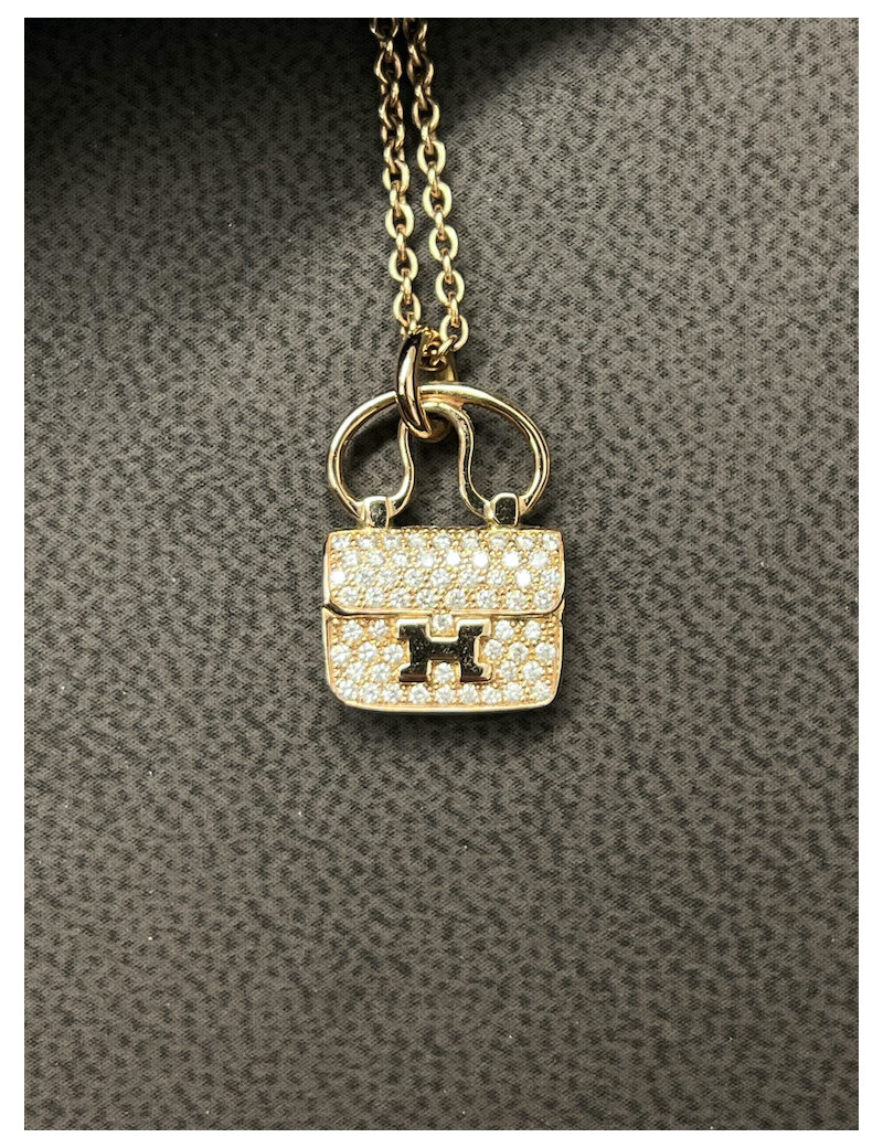 Pendentif Amulettes Constance HERMES or rose et diamants