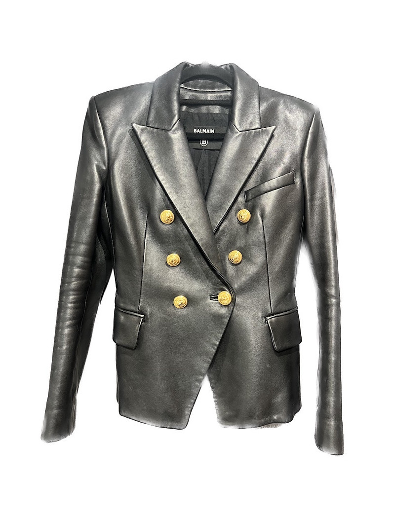 Veste BALMAIN T38 cuir lisse noir