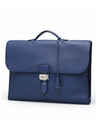 Sac à dépêches HERMES Taurillon Clémence bleu