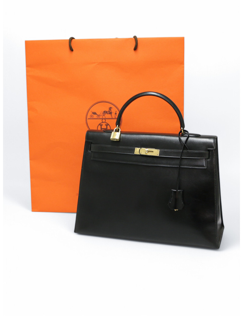 Sac Kelly box 35 Hermes noir vintage