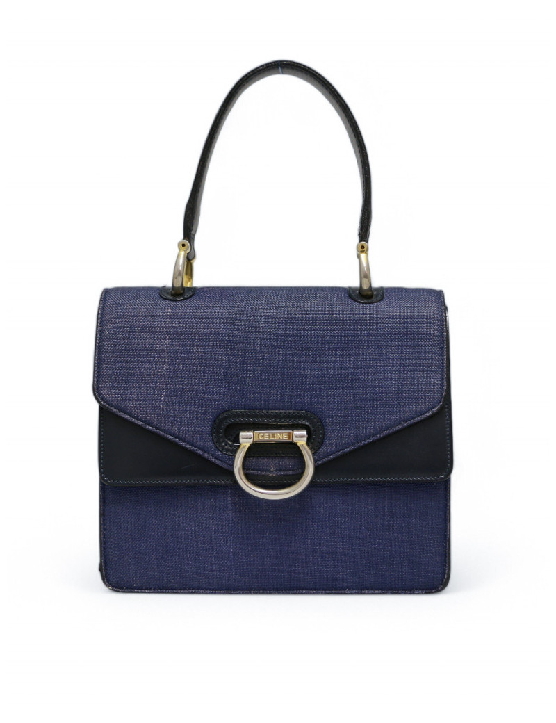 Sac Céline vintage lin et cuir bleu : occasion certifiée authentique