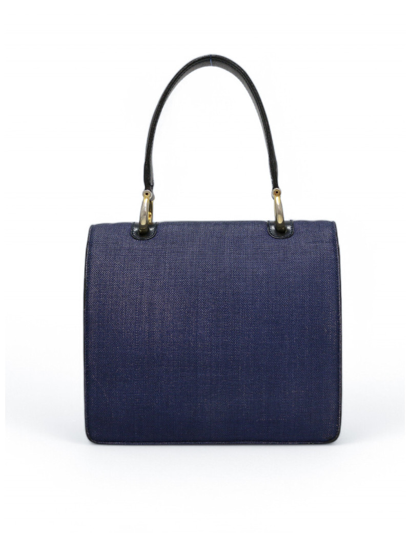 Sac Céline vintage lin et cuir bleu : occasion certifiée authentique