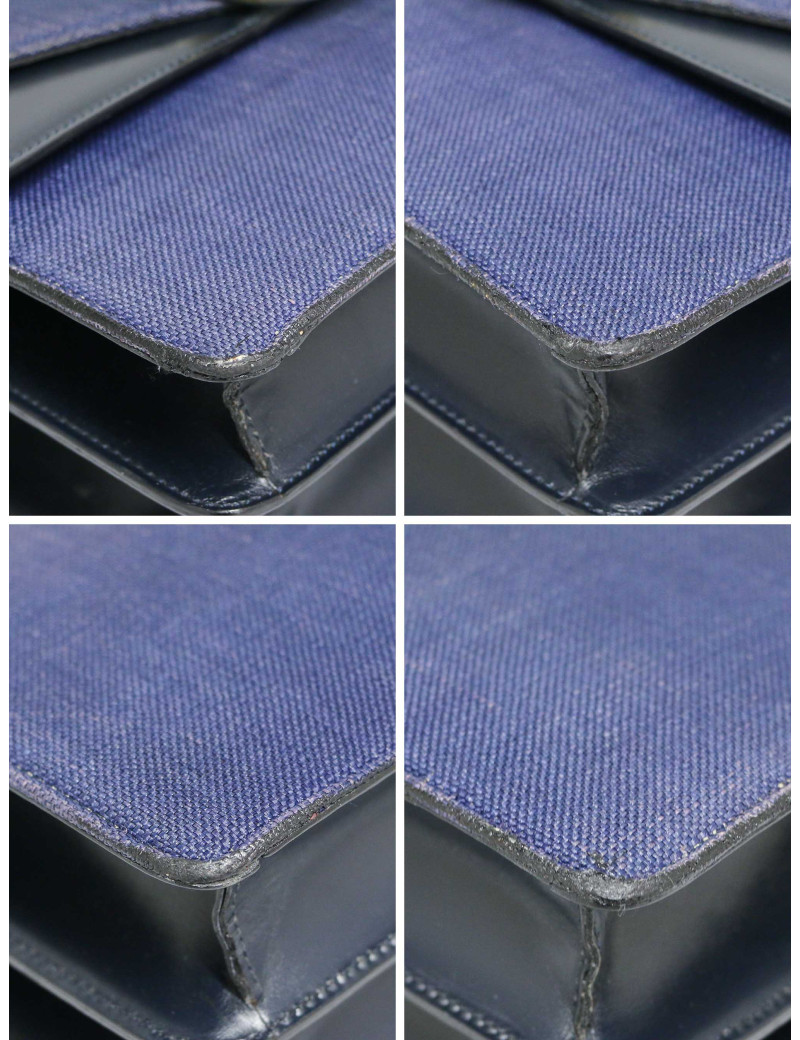 Sac Céline vintage lin et cuir bleu : occasion certifiée authentique