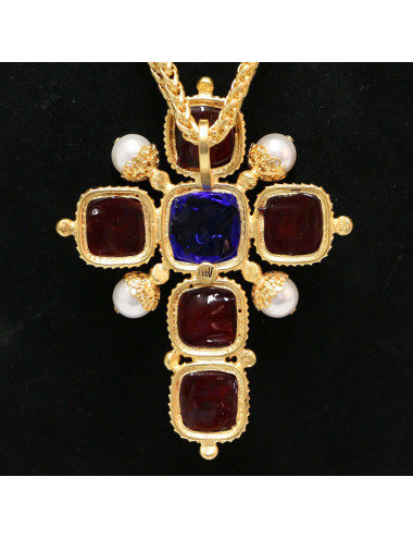 Pendentif croix Marguerite de Valois pâte de verre baroque 2