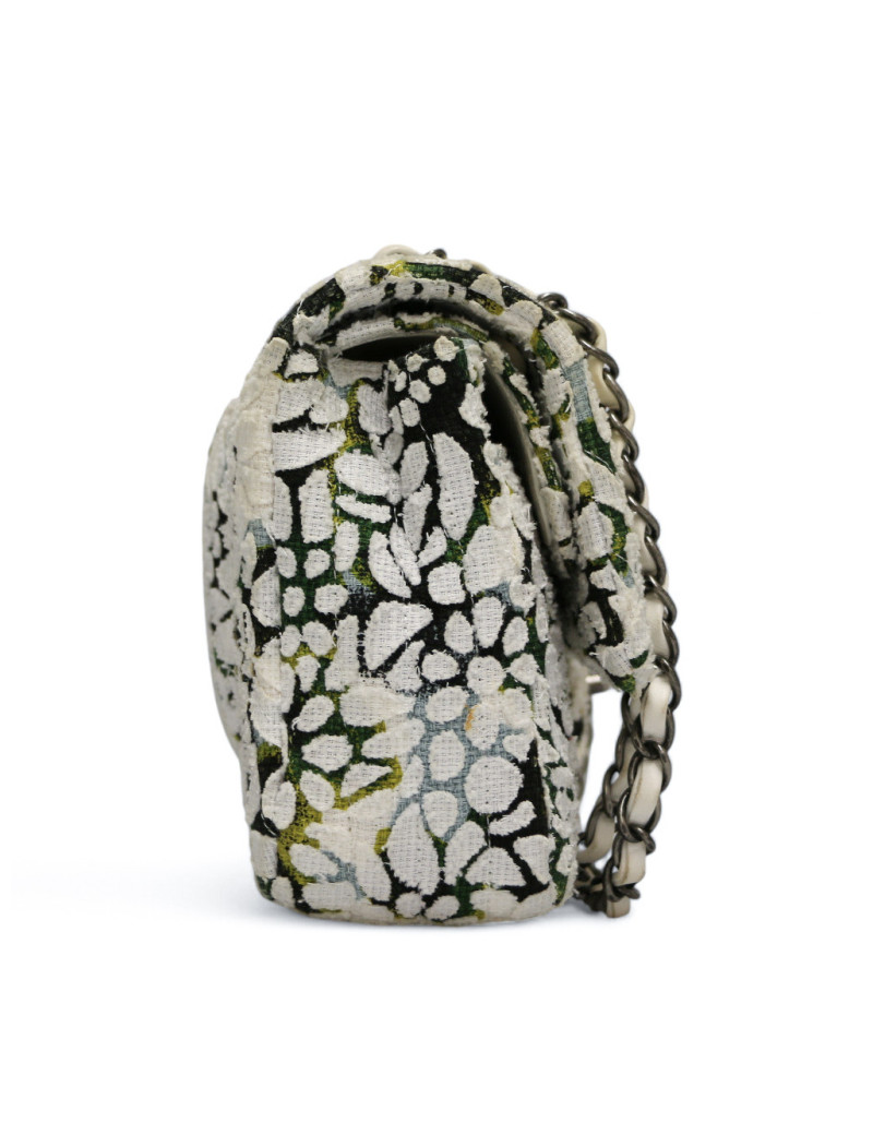 Sac classique chevron CHANEL tweed floral double rabat