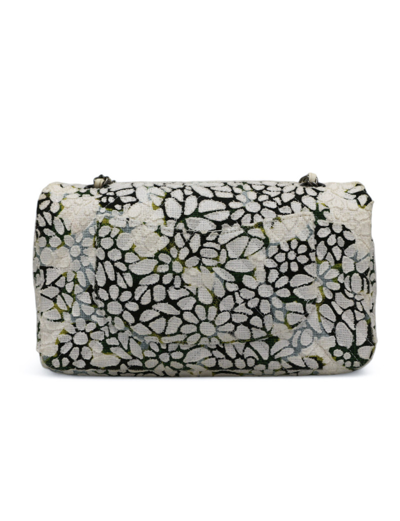 Sac classique chevron CHANEL tweed floral double rabat