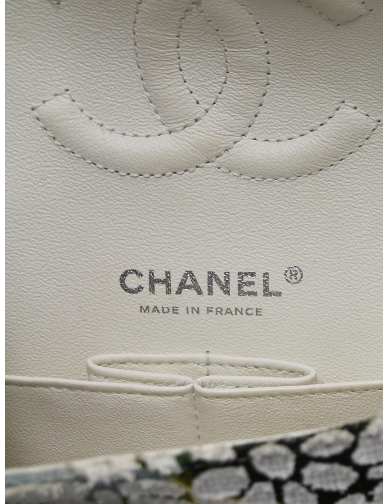 Sac classique chevron CHANEL tweed floral double rabat