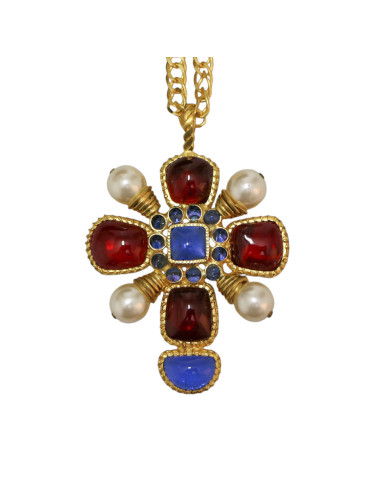 Sautoir Marguerite de Valois croix  pâte de verre : livraison gratuite