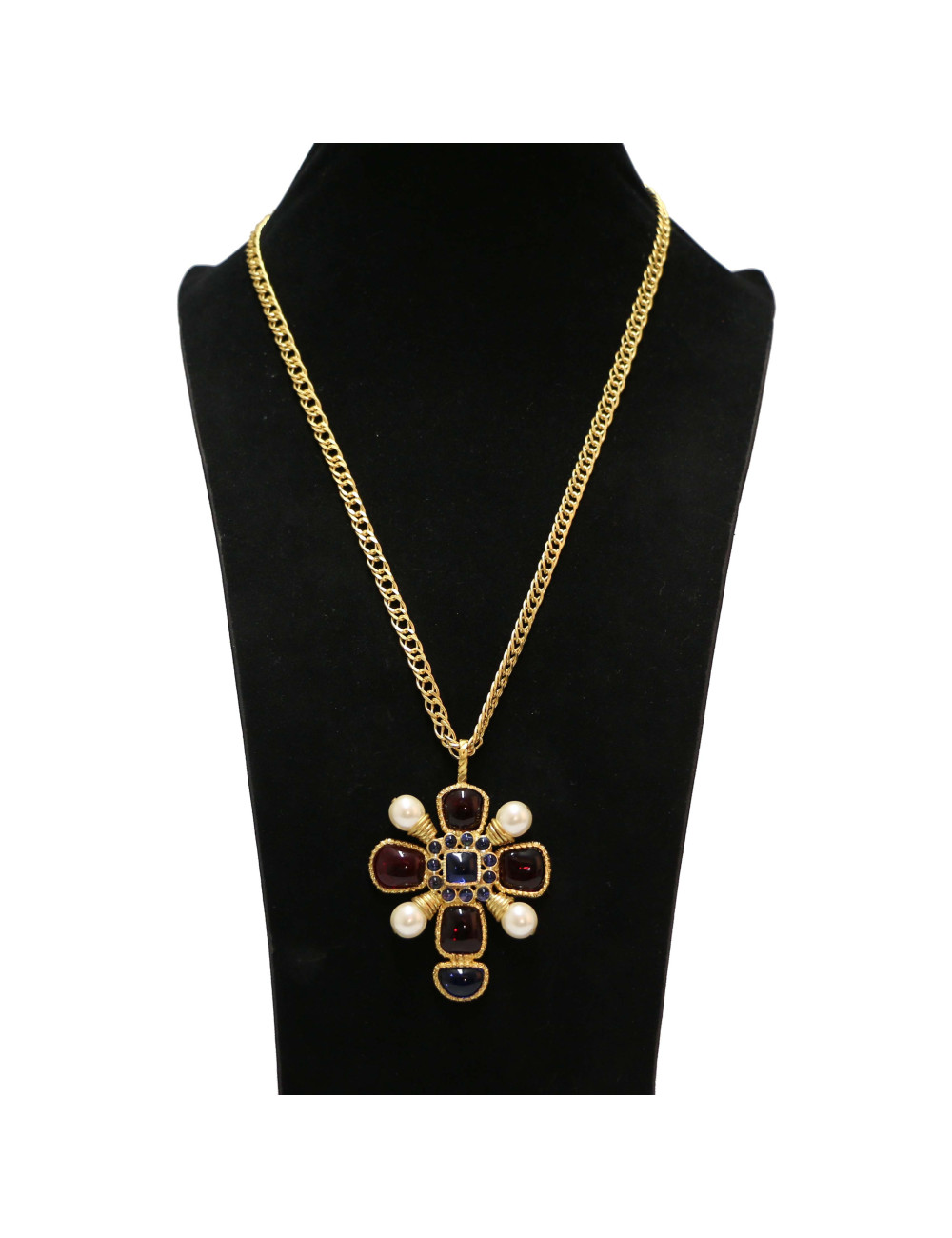 Sautoir MARGUERITE DE VALOIS croix  pâte de verre