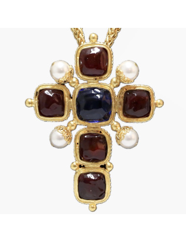 Pendentif croix Marguerite de Valois pâte de verre baroque