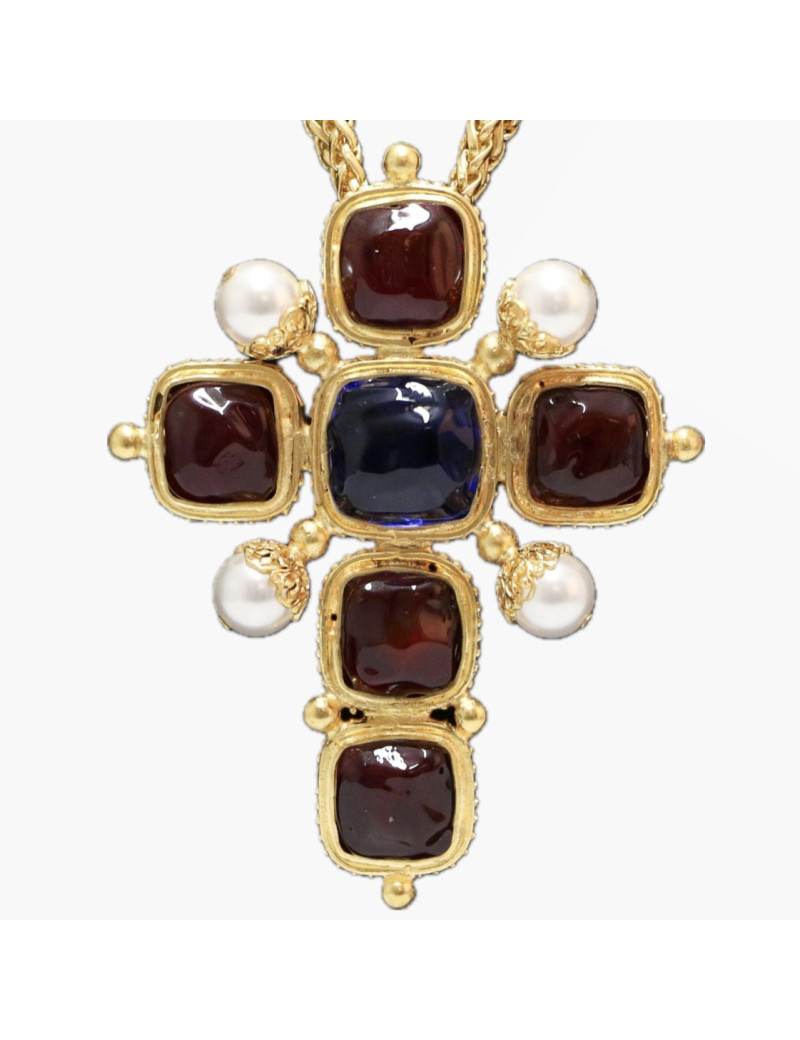 Pendentif croix Marguerite de Valois pâte de verre baroque