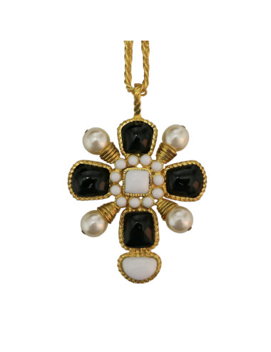 Sautoir MARGUERITE DE VALOIS croix noir blanc