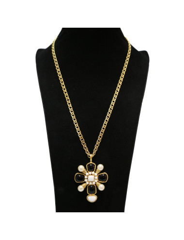 Sautoir MARGUERITE DE VALOIS croix noir blanc 2