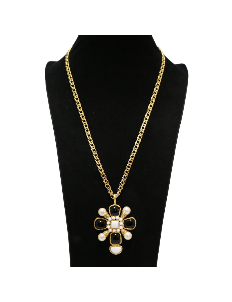 Sautoir Marguerite de Valois croix noir blanc : livraison gratuite