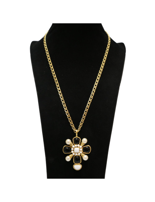 Sautoir Marguerite de Valois croix noir blanc : livraison gratuite