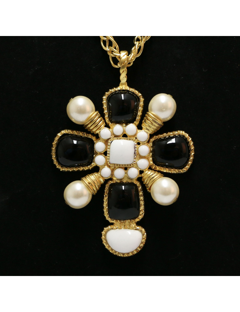 Sautoir Marguerite de Valois croix noir blanc : livraison gratuite