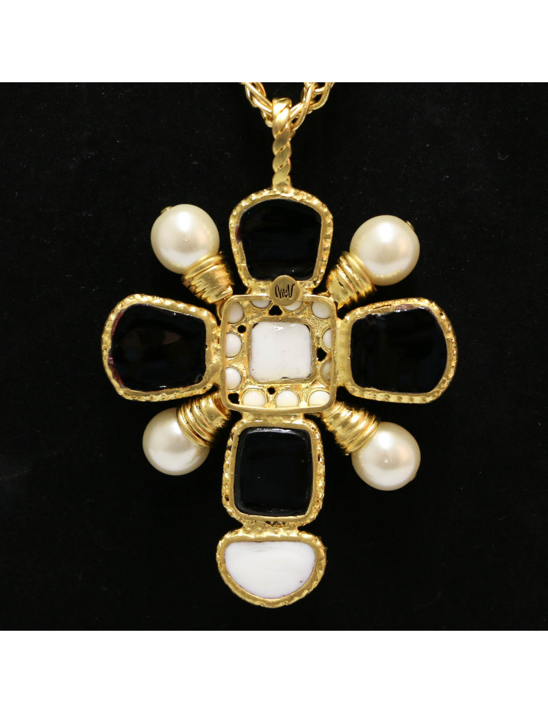 Sautoir Marguerite de Valois croix noir blanc : livraison gratuite