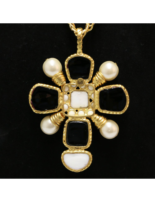 Sautoir Marguerite de Valois croix noir blanc : livraison gratuite