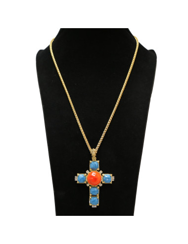 Turquoise croix MARGUERITE DE VALOIS Pâte de verre 2