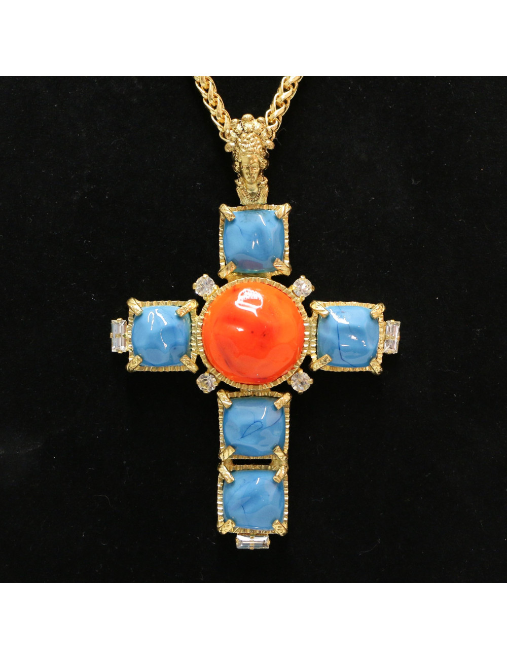 Croix Marguerite de Valois en pâte de verre réalisée à la main