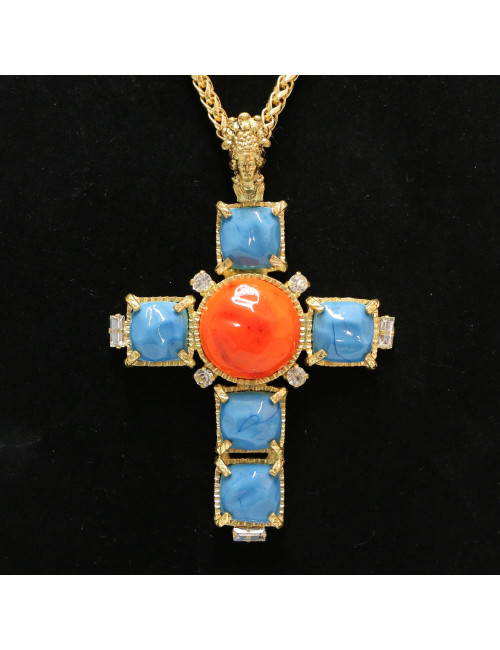 Turquoise croix MARGUERITE DE VALOIS Pâte de verre