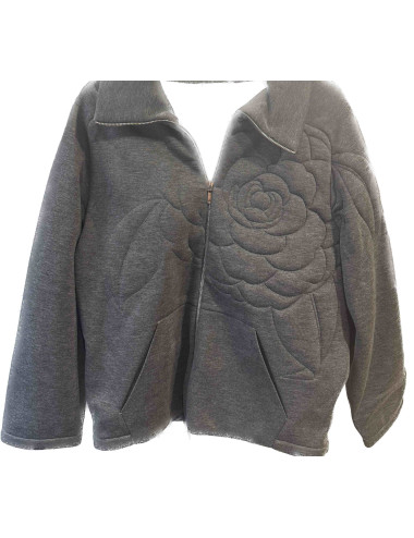 Gilet CHANEL camélias oversize gris T40