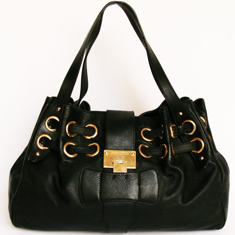 Jimmy Choo Black leather and suede handbag. Slightly wo… | Drouot.com