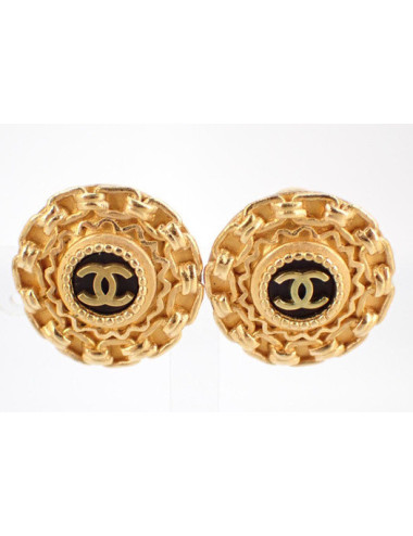 Clip-on CHANEL vintage noir et doré