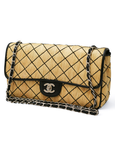 Sac CHANEL Paille piqûres noires
