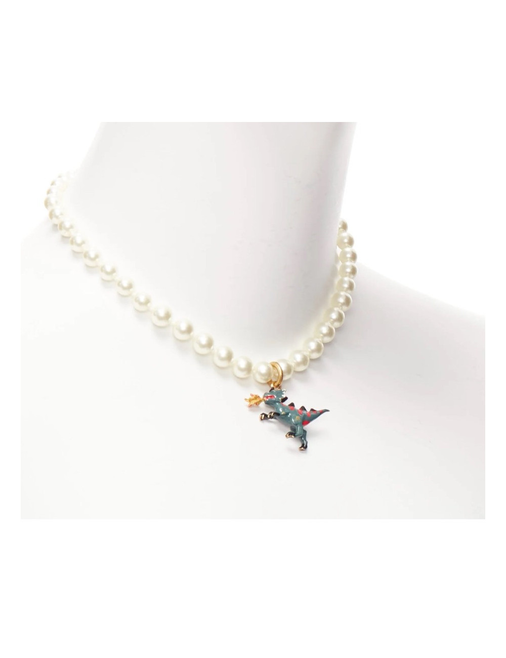 Collier Dior perles pendentif dinosaure vert : occasion certifiée authentique