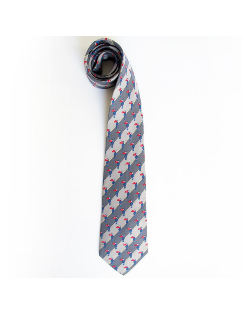 Silk HERMES tie grey reasons pelican